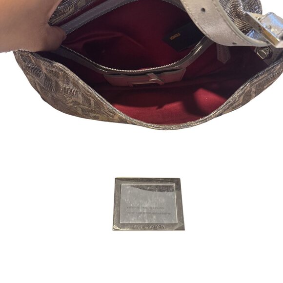 Fendi Baguette Glitter Zucca Canvas Metallic Iridescent FF Logo Shoulder Bag - Picture 5 of 10